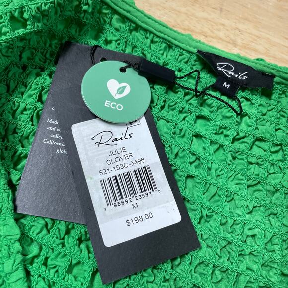 Rails NWT Julie Mini Dress Clover Green Size M Retro 90s Popcorn Fabric Stretchy - Picture 5 of 9